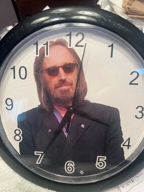 Tom Petty Black Frame Wall Clock  Battery Operated Some Scratches.